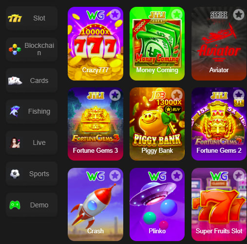 Main screen of LuckPub Game game page for PK players